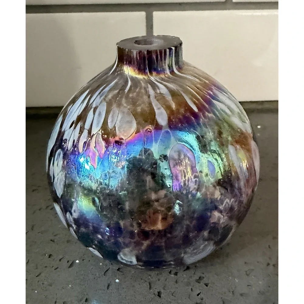 Pottery Barn Hand Blown Art Glass Oil Candle Lamp Round Orange Purple Green 3pc‎